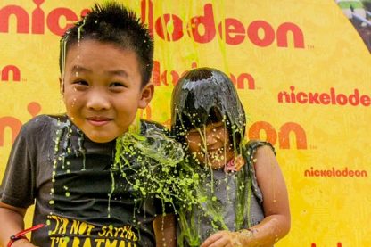 Kids get slimed on the Slime Throne at Nickelodeon Slime Cup 2015